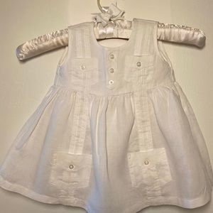 Guayabera style tropical white linen dress.